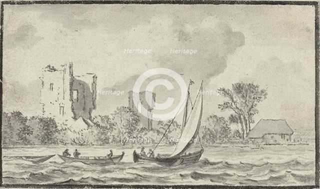 Three Boats on a River with Ruins Along the Shore, n.d. Creator: Allart van Everdingen.