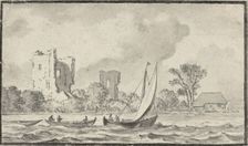 Three Boats on a River with Ruins Along the Shore, n.d. Creator: Allart van Everdingen