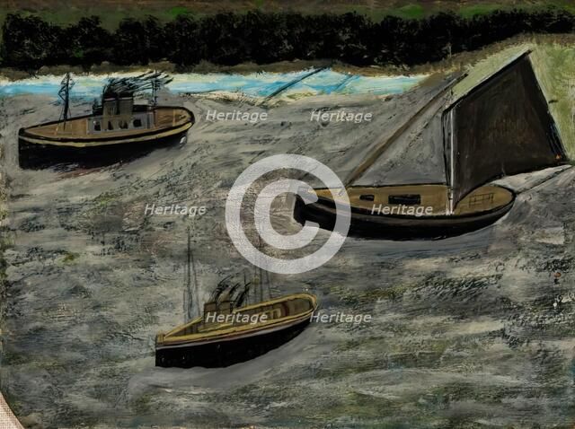 Three Boats Off The Shore, c1935. Creator: Alfred Wallis.