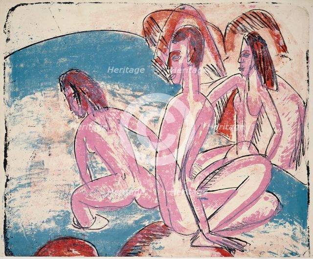 Three Bathers by Stones, 1913. Creator: Ernst Kirchner.