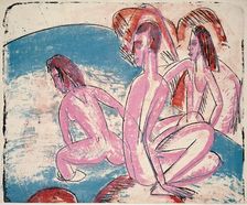 Three Bathers by Stones, 1913. Creator: Ernst Kirchner