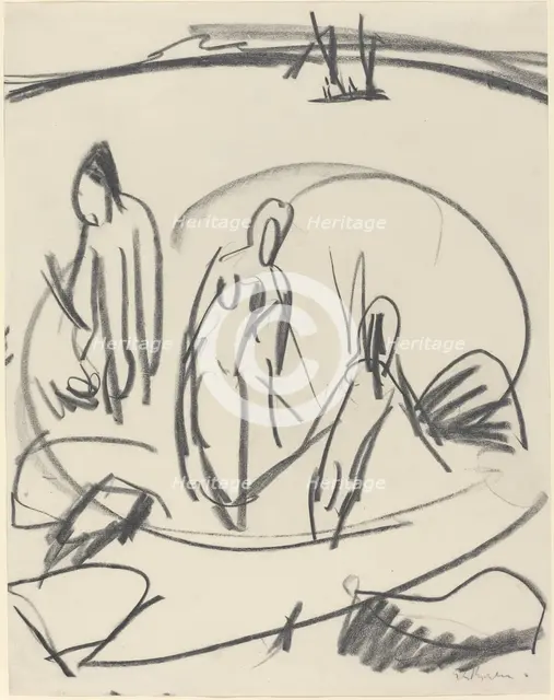 Three Bathers in the Sea, c. 1914. Creator: Ernst Kirchner.