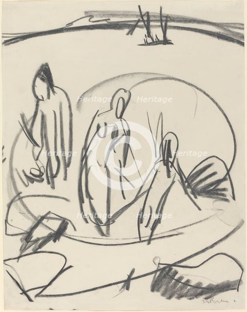 Three Bathers in the Sea, c. 1914. Creator: Ernst Kirchner.