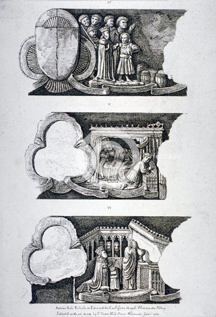 Three bas-reliefs in Edward the Confessor's Chapel, Westminster Abbey, London, 1782. Artist: Anon