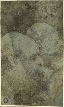 Three Bearded Male Heads, Two in Profile to the Right, n.d. Creator: Unknown