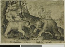 Three Bears, plate ten from Four-Legged Animals, 1594. Creator: Nicolaes de Bruyn