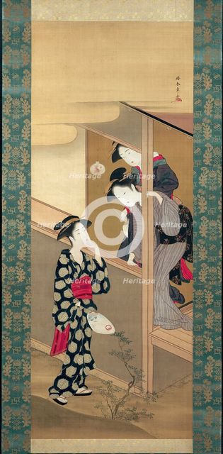 Three Beauties Chatting by a Veranda, Japan, About 1792. Creator: Shunsho.