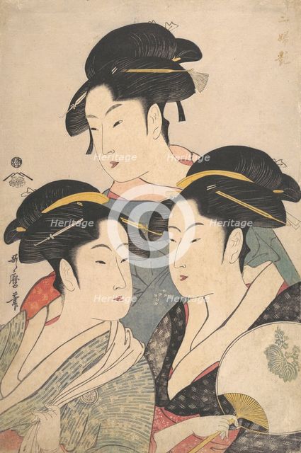 Three Beauties of the Kwansei Period, ca. 1791. Creator: Kitagawa Utamaro.