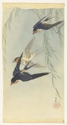 Three birds in full flight. Creator: Ohara, Koson (1877-1945)