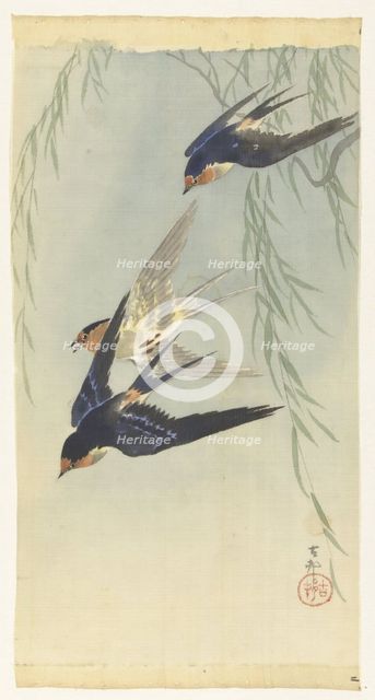 Three birds in full flight. Creator: Ohara, Koson (1877-1945).