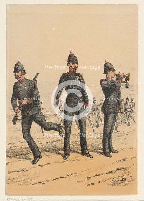 Three British soldiers, 1875-1925. Creator: Richard Simkin.