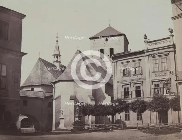 Three buildings erected very close to each other, Rothenburg Ob Der Tauber [?], 1890-1900.  Creator: Unknown.