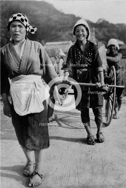 ''Three generations of women moving a cart with grandmother at the rear, pushing', c1900, (1921).  Artist: Julian Leonard Street.