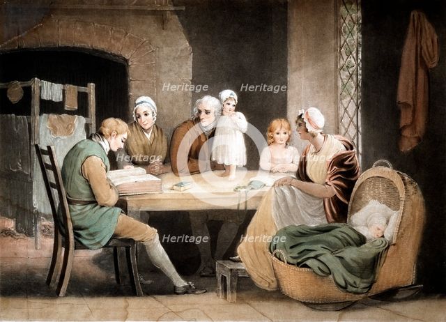 Three generations listening to a reading from the family Bible, c1800. Artist: Maria Spilsbury
