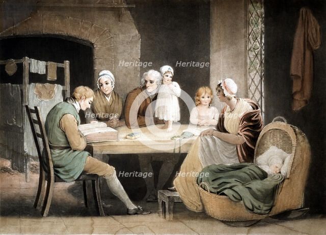 Three generations listening to a reading from the family Bible, c1800. Artist: Maria Spilsbury