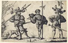 Three German Soldiers Armed with Halberds, c.1510. Creator: Daniel Hopfer