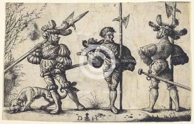 Three German Soldiers Armed with Halberds, c.1510. Creator: Daniel Hopfer.