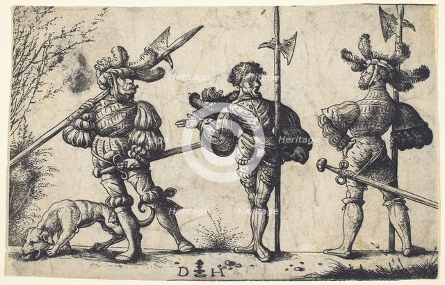 Three German Soldiers Armed with Halberds, c.1510. Creator: Daniel Hopfer.