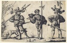 Three German Soldiers Armed with Halberds, c.1510. Creator: Daniel Hopfer