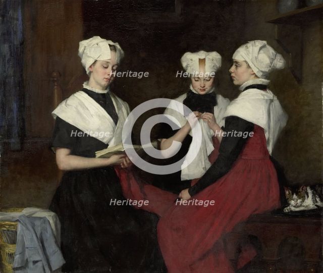 Three girls from the Amsterdam Burgerweeshuis, 1885.  Creator: Thérèse Schwartze.