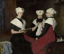 Three girls from the Amsterdam Burgerweeshuis, 1885. Creator: Thérèse Schwartze