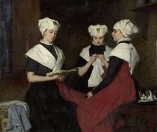 Three girls from the Amsterdam Burgerweeshuis, 1885. Creator: Thérèse Schwartze