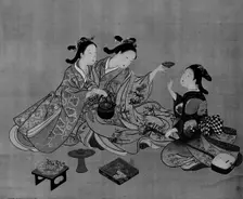 Three Girls Having Tea, 19th century. Creator: Nishikawa Sukenobu