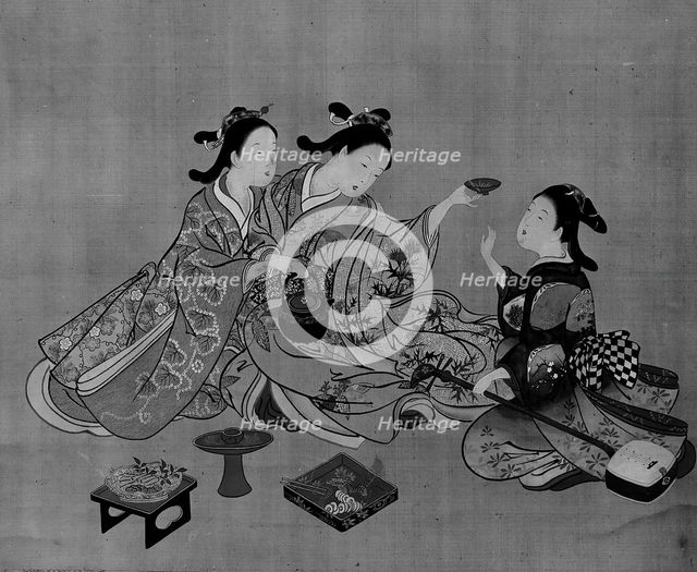 Three Girls Having Tea, 19th century. Creator: Nishikawa Sukenobu.