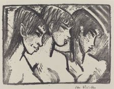Three Girls in Profile (Drei Madchen im Profile), 1921. Creator: Otto Mueller