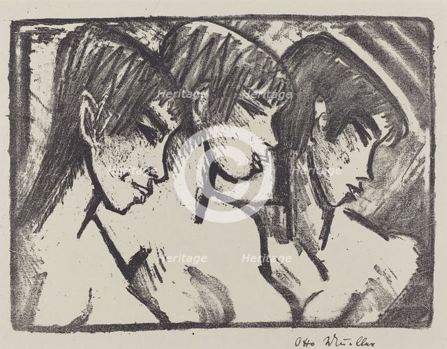 Three Girls in Profile (Drei Madchen im Profile), 1921. Creator: Otto Mueller.