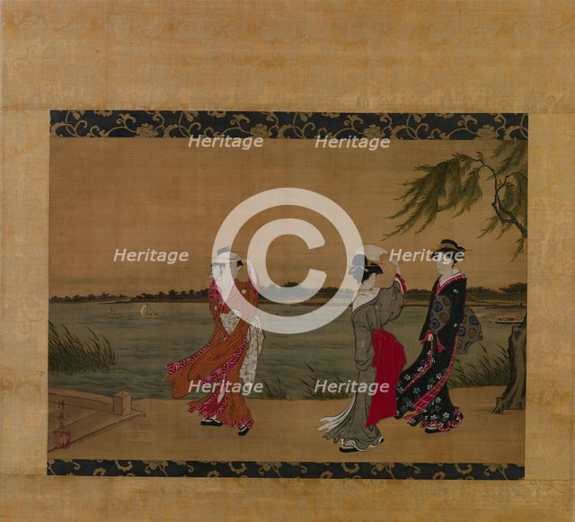 Three Girls on a Riverbank, early 19th century. Creator: Torii Kiyonaga.