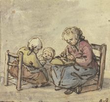 Three girls, the oldest making lace, c1650-1660. Creator: Adriaen van Ostade