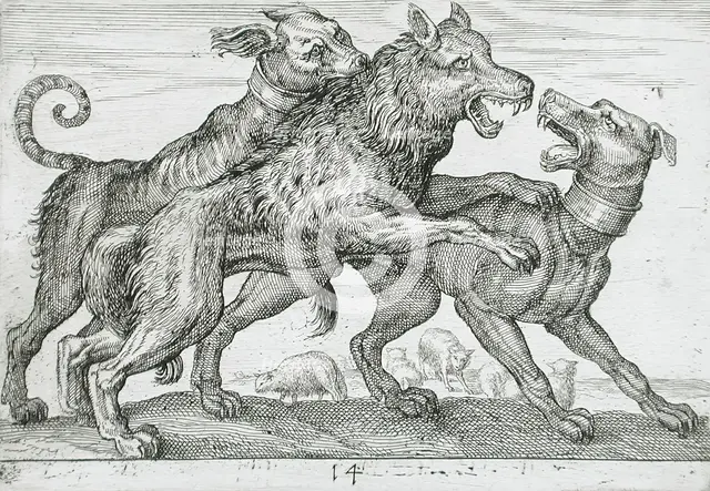 Three Dogs Fighting, 1610. Creator: Hendrick Hondius I.