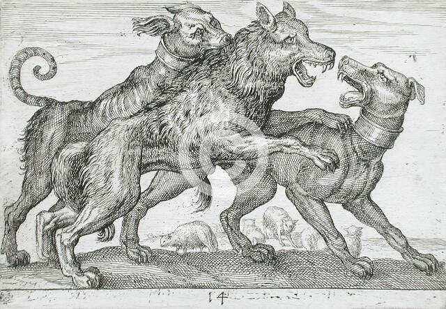 Three Dogs Fighting, 1610. Creator: Hendrick Hondius I.