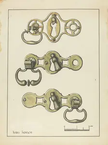 Three Door Handles, 1935/1942. Creator: Hans Korsch