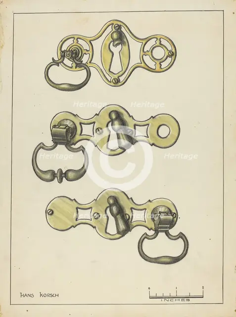 Three Door Handles, 1935/1942. Creator: Hans Korsch.