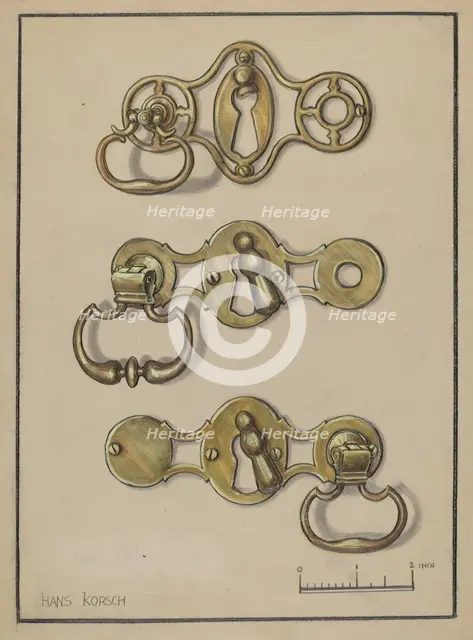 Three Door Handles, c. 1936. Creator: Hans Korsch.