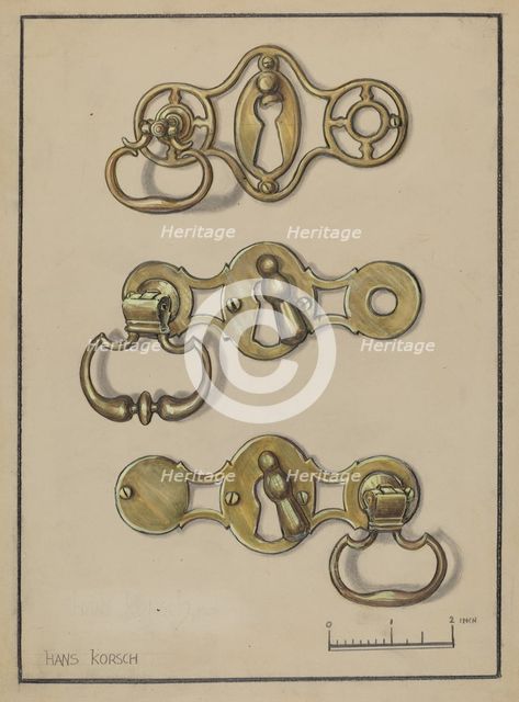 Three Door Handles, c. 1936. Creator: Hans Korsch.