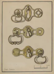 Three Door Handles, c. 1936. Creator: Hans Korsch
