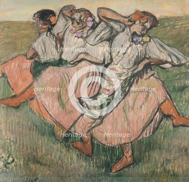 Three dancers in Ukrainian dress, late 19th-early 20th century. Creator: Edgar Degas.