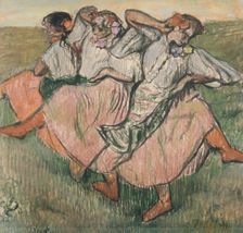 Three dancers in Ukrainian dress, late 19th-early 20th century. Creator: Edgar Degas