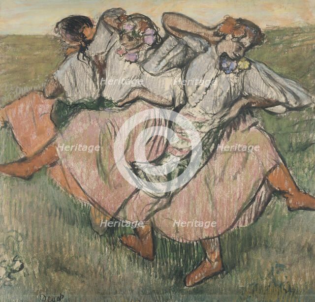 Three dancers in Ukrainian dress, late 19th-early 20th century. Creator: Edgar Degas.
