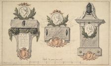 Three Designs for a Funerary Monument or Epitaph, ca. 1770-90. Creator: Jean-Michel Moreau