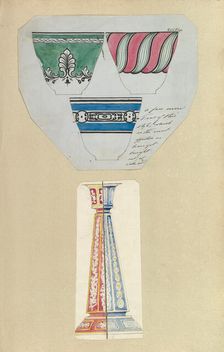 Three Designs for Decorated Cups and Two Designs for a Candlestick, 1845-55. Creator: Alfred Crowquill