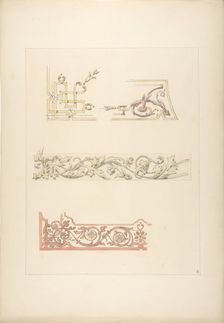 Three designs for decorative borders, 1830-97. Creators: Jules-Edmond-Charles Lachaise, Eugène-Pierre Gourdet