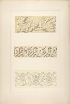 Three designs for decorative borders, 1830-97. Creators: Jules-Edmond-Charles Lachaise, Eugène-Pierre Gourdet