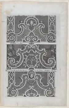 Three Designs for Embroidered Headboards, from Nouveaux Liure da Parteme..., published 1703 or 1712. Creator: Daniel Marot