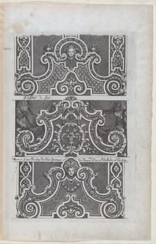 Three Designs for Embroidered Headboards, from Nouveaux Liure da Parteme..., published 1703 or 1712. Creator: Daniel Marot