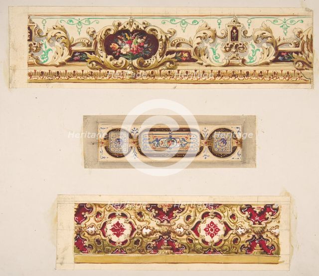 Three designs for painted borders to decorate a room, 19th century. Creators: Jules-Edmond-Charles Lachaise, Eugène-Pierre Gourdet.