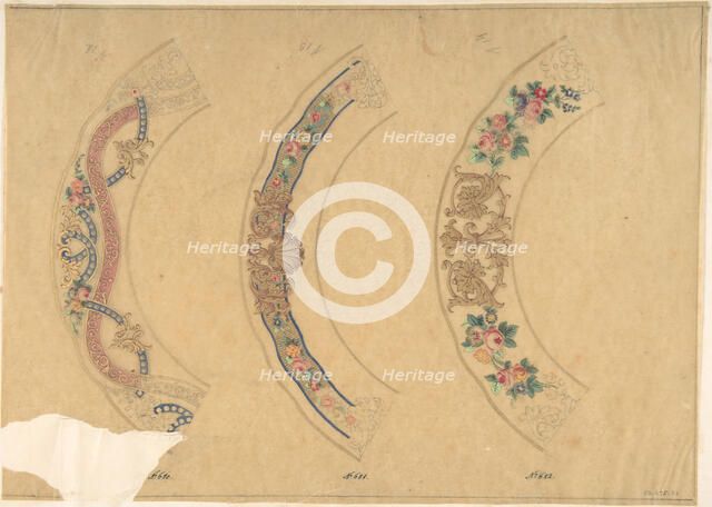 Three Designs for Plate Borders (recto); Three Designs for Plate Borders (verso), 19th century. Creator: Anon.
